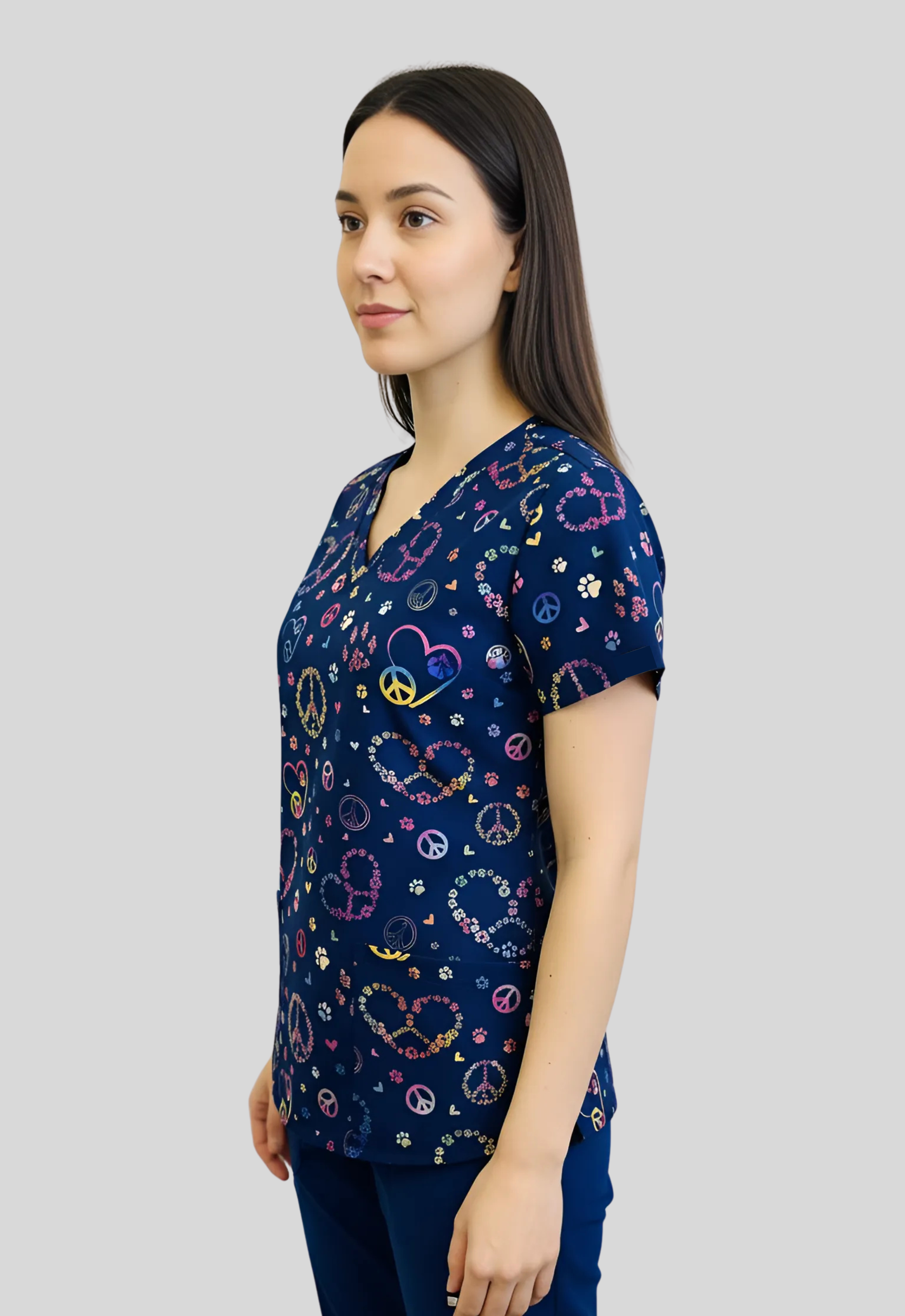 Polera Clínica Estampada Mujer GT 1747NV